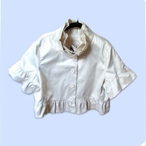 NWT Marc Bouwer Cotton Blend Beige Cropped Ruffled Trim Button Down Jacket L